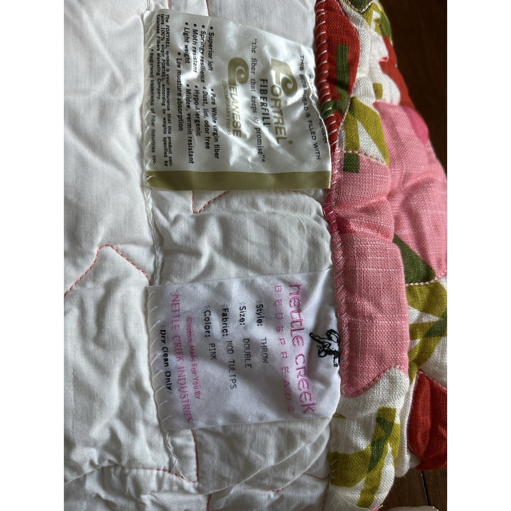 Vtg 70s Mid Century Nettle Creek Pink Red Tulips Bedspread W Tags 107x96 - Picture 4 of 13